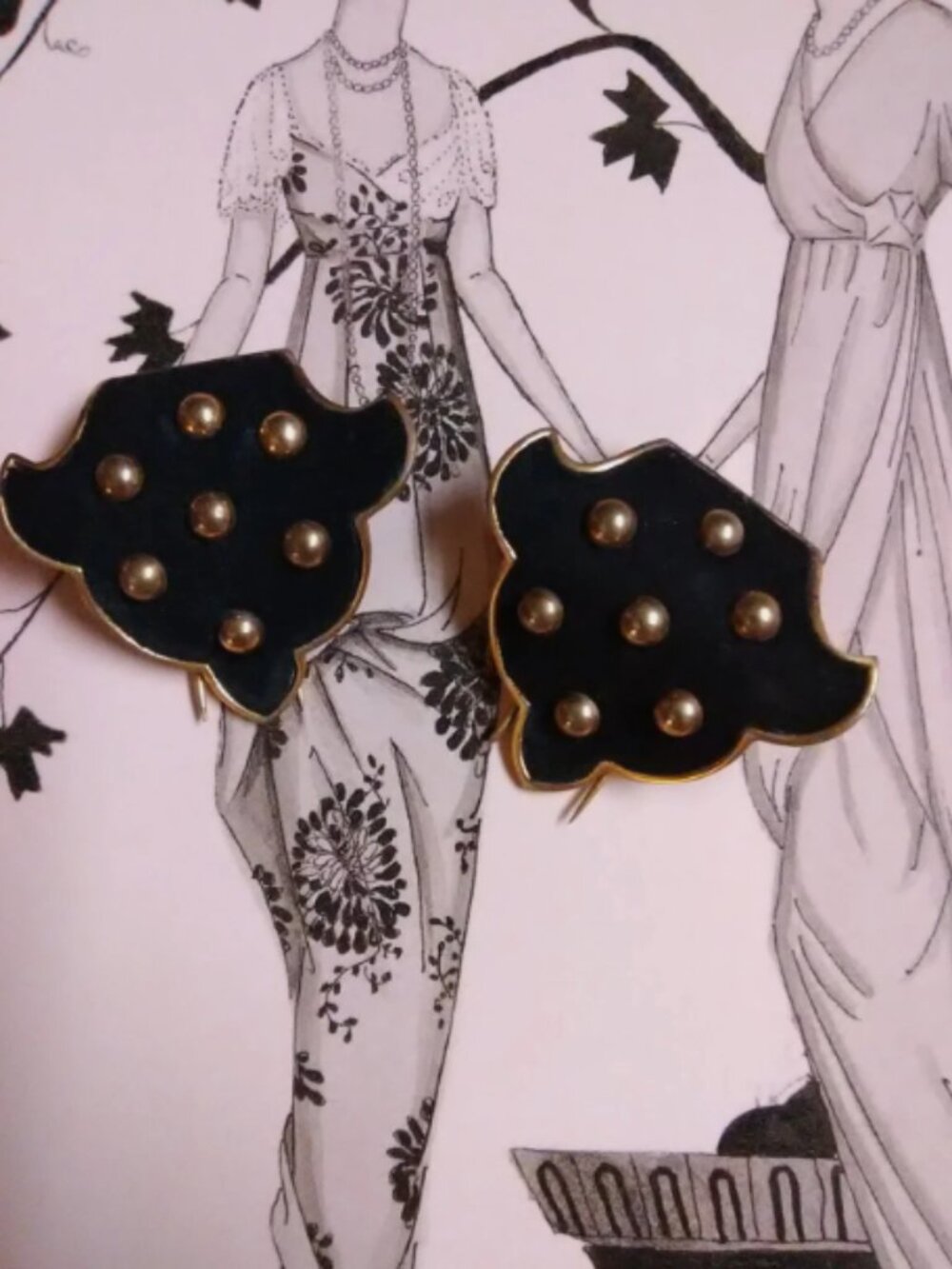 Vintage antique Henry a la Pensee fur clips pair